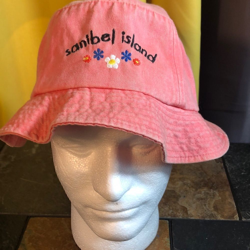 Sanibel Island coral bucket hat-size large